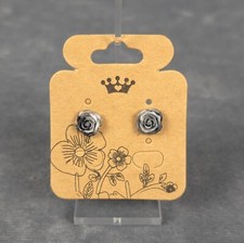 Black  White Rose Flower Earring Stainless Steel Post Butterfly/Silicone Backs