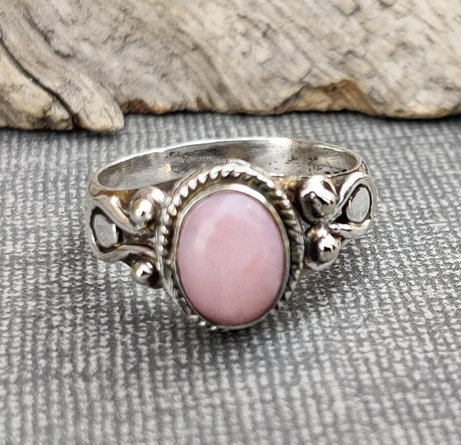 Sterling silver pink opal ring clearance