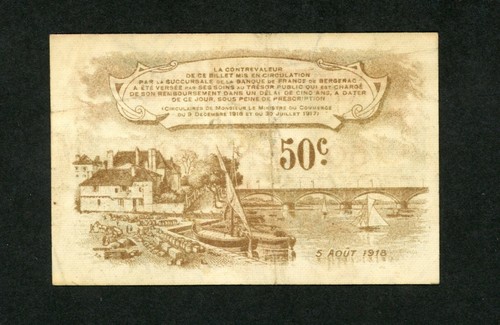 FRANCIA BERGERAC 50 CENTESIMI 1918 CHAMBRE DE COMMERCE VF. - Foto 2 di 2