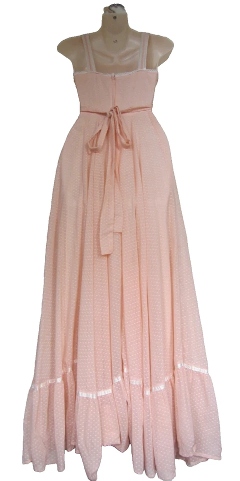 Vintage Gunne Sax by Jessica XXS/XS Peach Swiss Dot Sleeveless Prairie Dress - Image 3 of 4