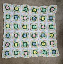Granny Square Afghan Crochet Blanket 40"X40" Pastels Multicolor Throw Handmade