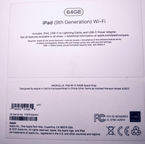 EMPTY IPAD BOX ONLY*64 GB iPad 9th Generation, Wi-Fi - Picture 6 of 6