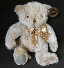 FAO Schwarz 10 Brown Teddy Bear Polka Dot Bow NEW