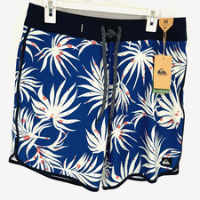 NWT Quicksilver Surfsilk Floral 18" Boardshorts Blue 32