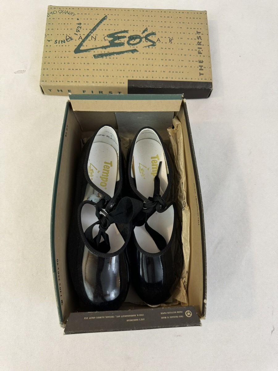 Tempo By Leo's 808W Youth Girls Dance Tap Shoes Black Patent With