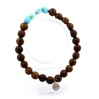 Armband Larimar Von Republik Dominikanische + Holzperlen 8 Mm. Made In Fran