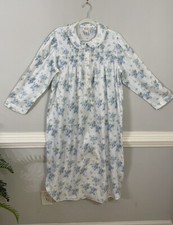 Women's Vintage Barbizon Long Sleeve Lace Smocked Blue Floral Nightgown Granny