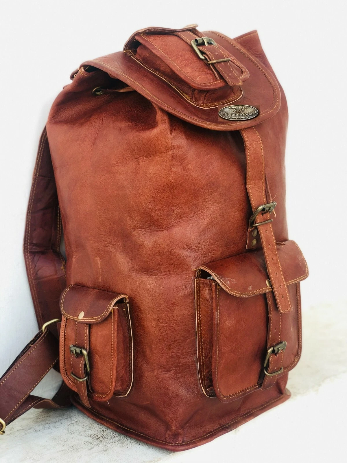Leather Men Travel Shoulder Rucksack Laptop Women Backpack