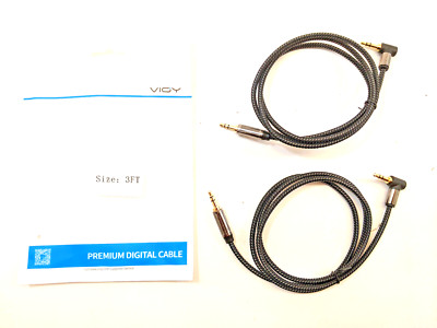 LOT of 2 VIOY Aux Cable 3ft, Copper Shell, Hi-Fi Sound with 3.5mm Male Ends