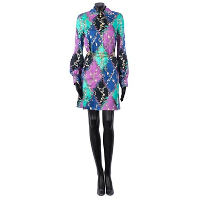 GUCCI 3200$ Silk GG Shirt Dress - Logo Chain Belt - Longsleeve Authentic  NWT | eBay