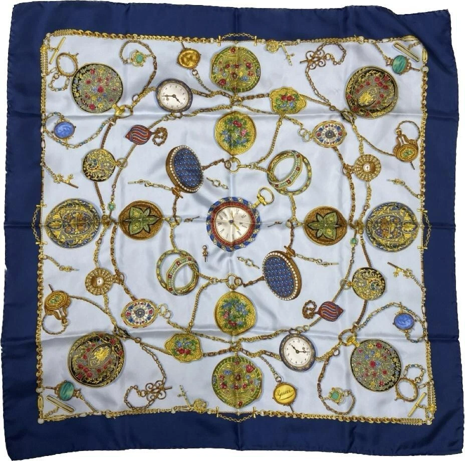 Gucci foulard soie montre de poche motif chaîne occasion bleu 86 cm*88 cm lustre 02 ans