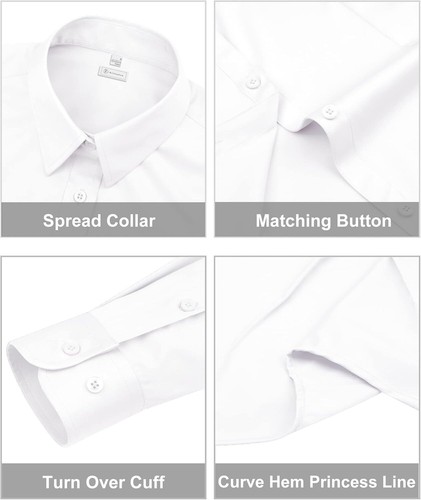 siliteelon Womens Classic-Fit Dress Shirts Long Sleeve Button Down Wrinkle-Free - Picture 2 of 4
