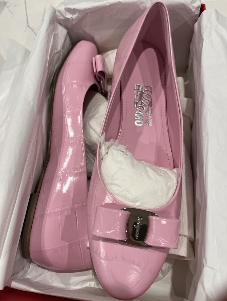 New Salvatore Ferragamo Varina Croc-Embossed Ballet Flats Women