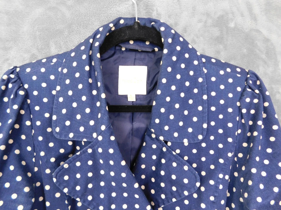 ModCloth Trench Coat Womens Large Navy Blue Polka Dot Captial Class Belted - Image 3 of 4