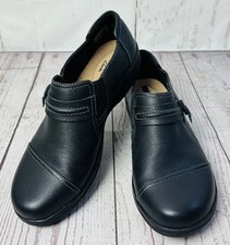 Clarks Cheyn Madi Women  s Black Leather Slip-On Loafers Shoes Size 8M