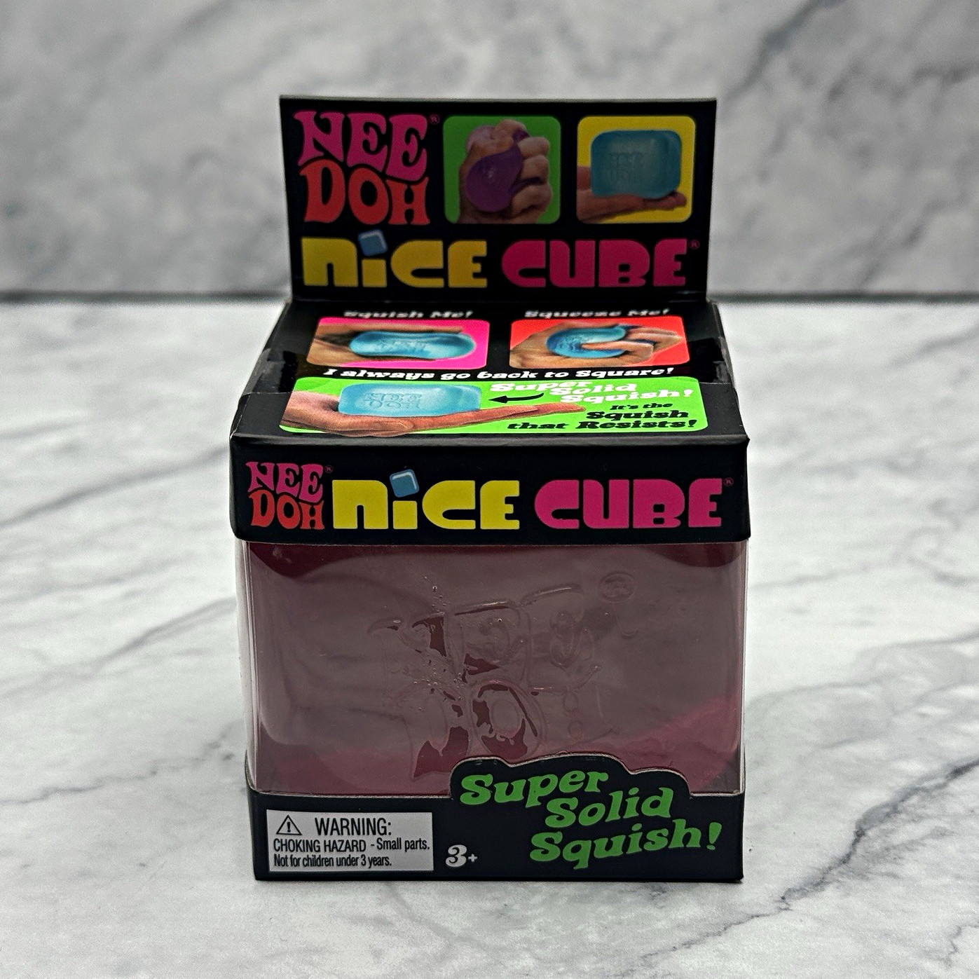 Nee Doh Nice Cube Super Solid Squish Pink Gel Squeeze Ball 3 in