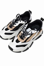 Steve Madden Woman's Cliff Sneaker - White/Black/Tan - Size 8 - New In Box