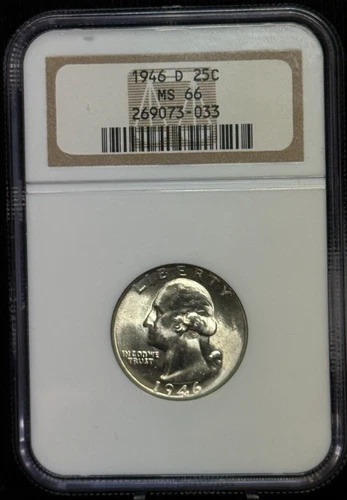 NGC MS 66 - 1946 D Washington Quarter Silver Coin -033