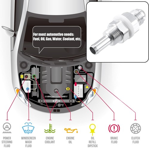 Raccord adaptateur cloison réservoir pompe à carburant barbe tuyau 6/8AN à 5/16" et 3/8" - Photo 3 sur 8