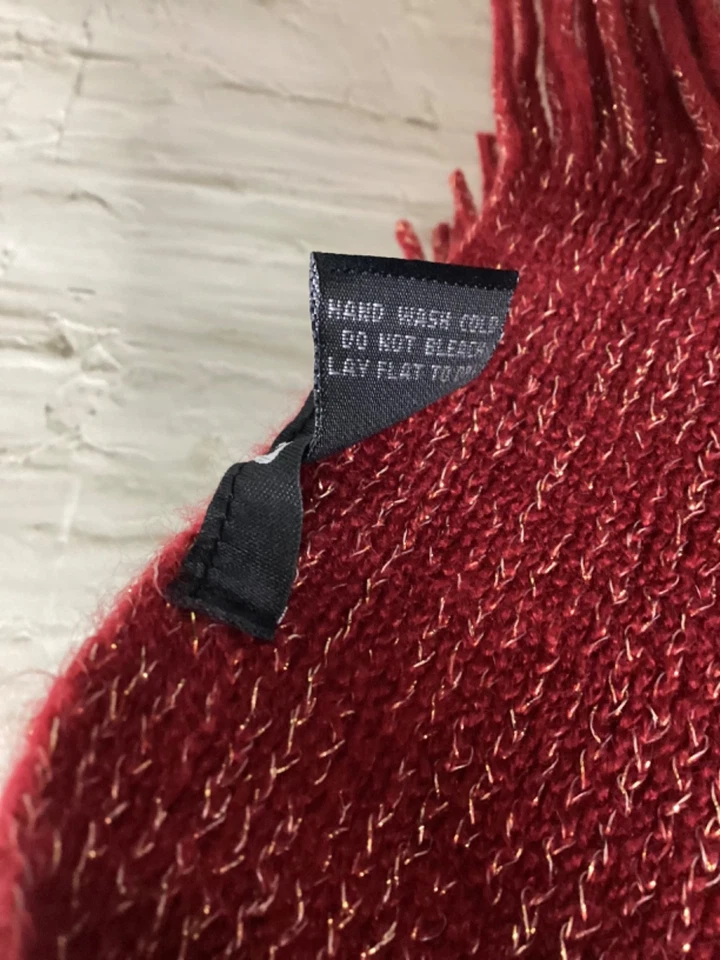 Women Cejon Redw/Gold Scarf 72% Acrylic 28% Metallic w/Fringe - Image 3 of 4