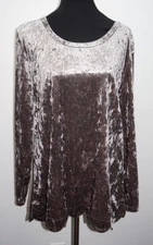 Isaac Mizrahi Live Silver Gray Velvet Velour Top Tunic Shirt Sz M Scalloped Hem