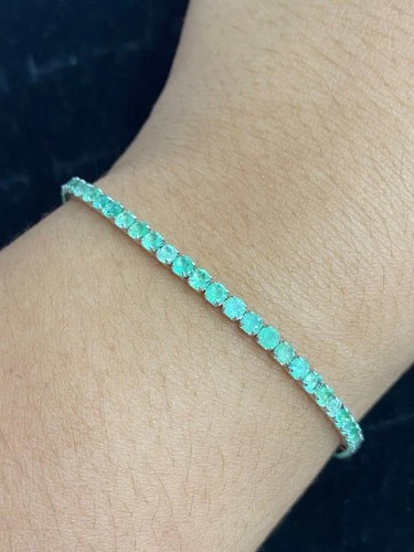 NATURAL COLOMBIAN EMERALD RD 2.7 MM STERLING SILVER 925 BRACELET