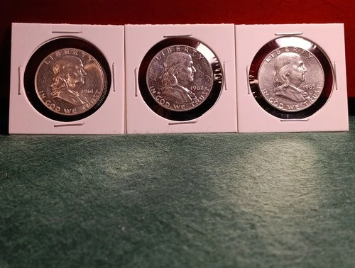 1961-1963 Proof Silver Franklin Half Dollar 3-Coin Lot 50c Each US Coin Lot
