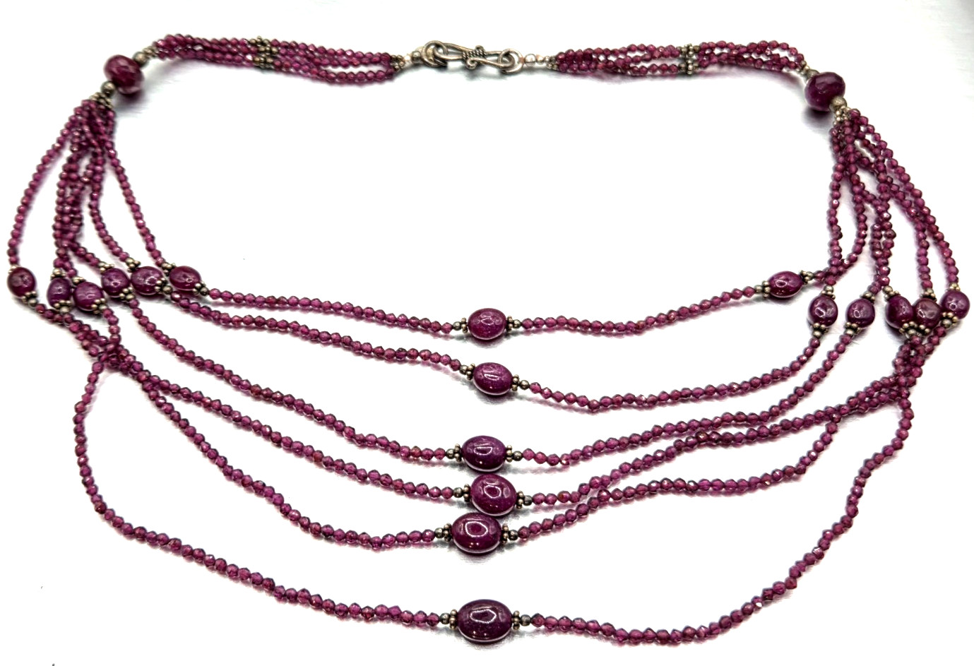 Vintage Sterling Silver Ruby Beaded Multi Strand … - image 1
