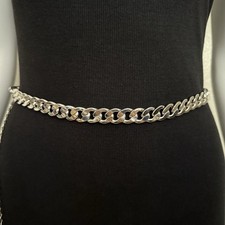 Silver tone skinny chain belt
