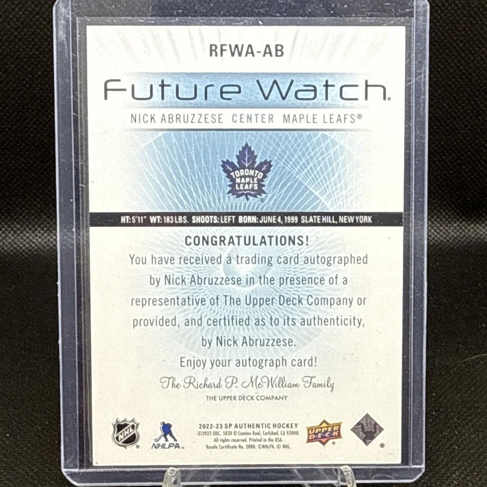 2022-23 SP Authentic #RFWA-AB Nick Abruzzese-12-13 Retro Future Watch Auto-233/6 - Image 2 of 2
