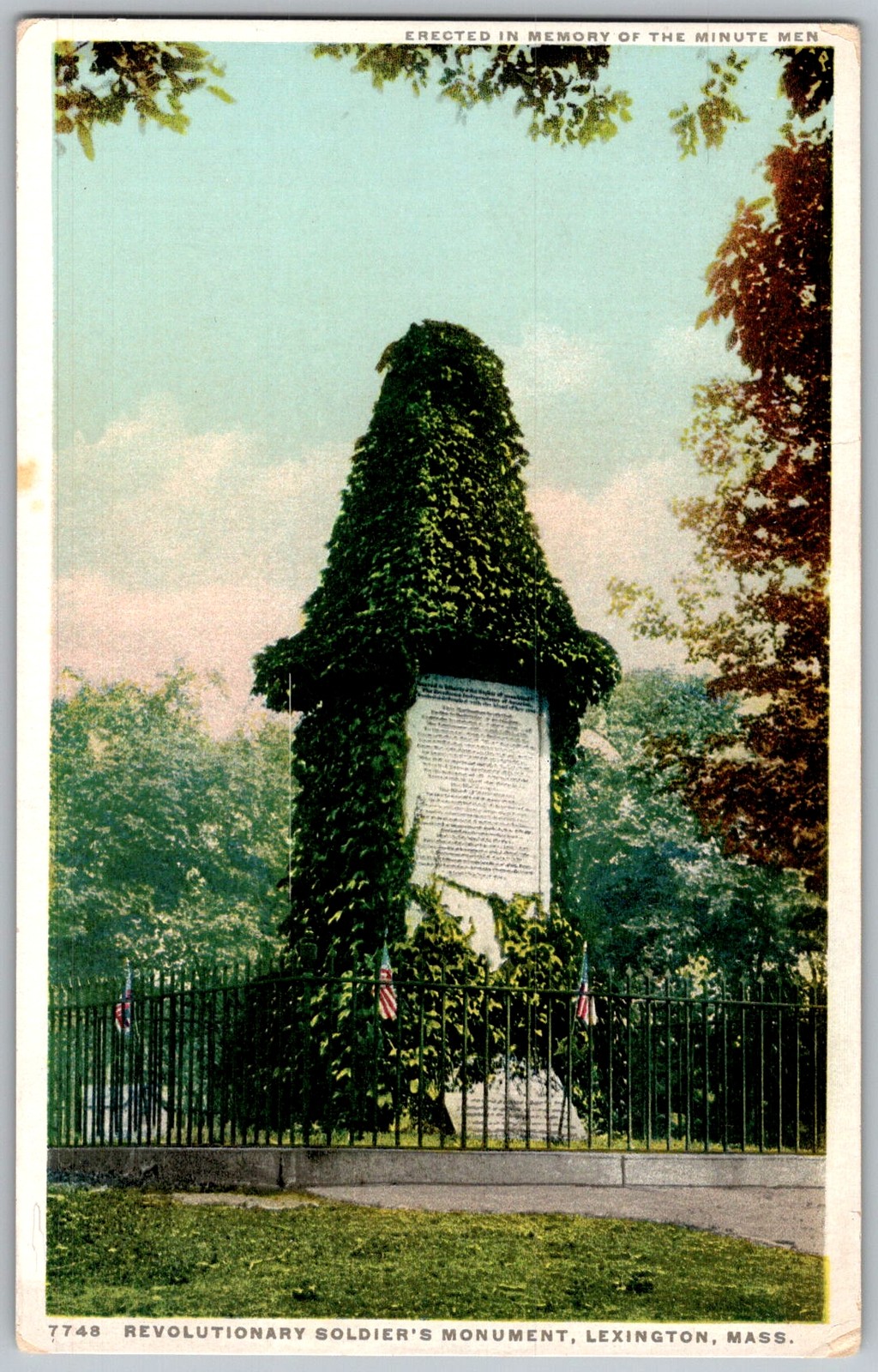 Antique Postcard Revolutionary Soldier's Monument Lexington, MA 1910s