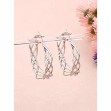 Silver Braid Twist Hoop Earrings Lightwght Stylish Swirl Classic Fashion Jewelry