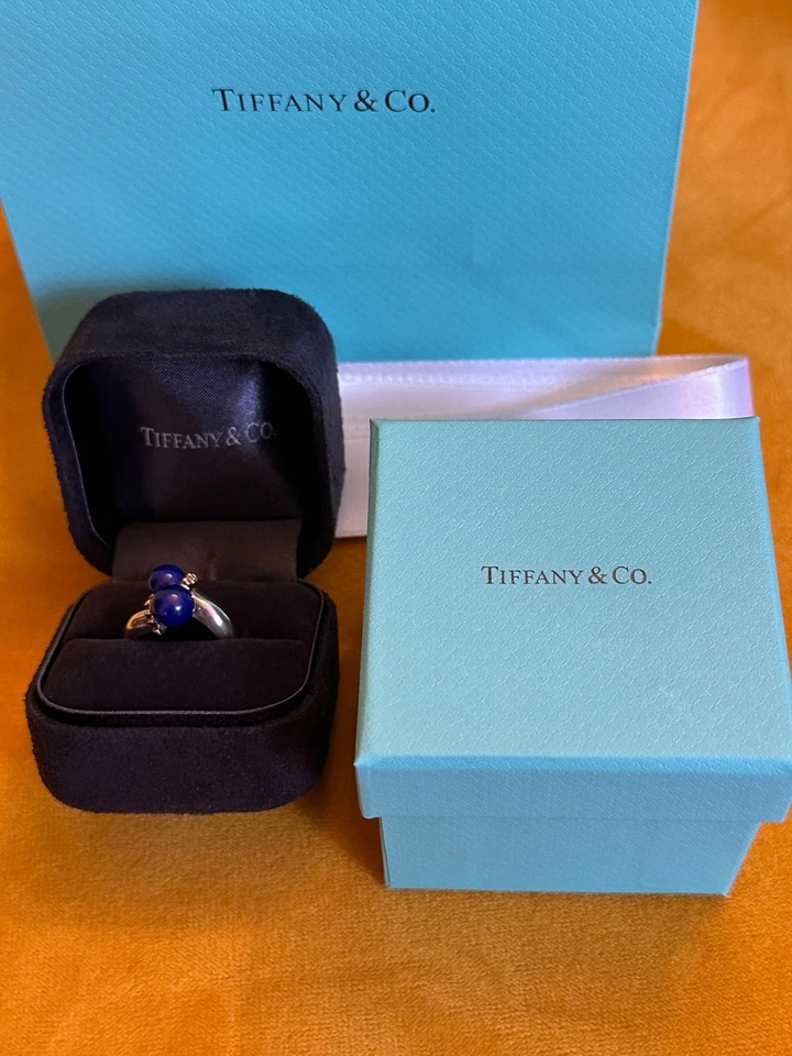 Anillo de cóctel Tiffany Co vintage de lapislázuli bypass talla 51 Foto 3 de 4