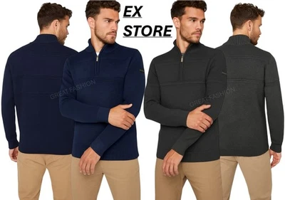 Mens Jumper Pull Over 1/4 Half Zip Sweater Warm FIRETRAP Winter EX STORE NEW