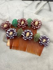Vintage Celluloid Hair Comb Set Flowers Faux ...