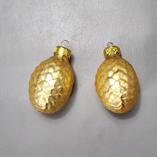 Glass Pinecone Christmas Ornament Pair Gold 2 1/2"