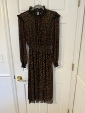 Zara Women’s Animal Print Long Sleeve Elastic Waist Midi Dress Size XS
