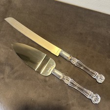 Vintage Cake Knife and Server Set, Stainless Blades with Resin Crystal Handles