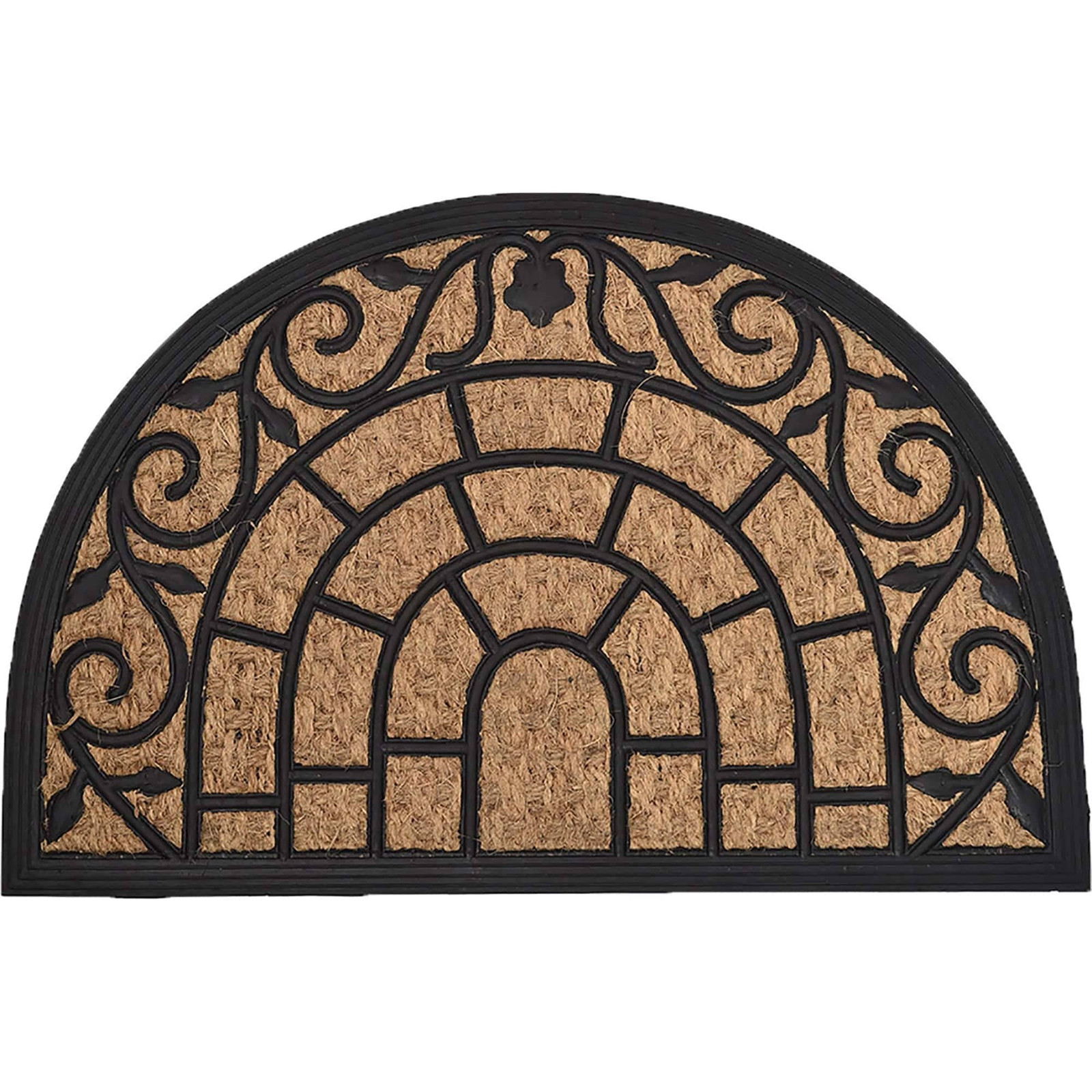 Natural Braided Coir Half Round Front Door Mat with Coco Rubber Backing