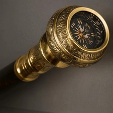 Brass Compass Handle Walking Stick Nautical Wooden Cane Best For Christmas