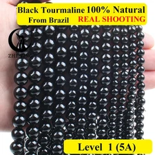 Black Tourmaline Beads for DIY Jewelry Women Natural Round Loose Stone Beads Set