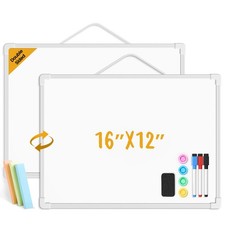 Small Dry Erase Board for Wall, 16" x 12" Double-sided Hanging Whiteboard, Dr...