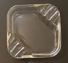 Art Deco Square Ashtray Crystal-Clear Glass 4.5” VINTAGE
