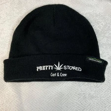 Pretty Stoned Black Beanie Skully Cannabis Leaf Streetwear Winter Crew/Cast Hat