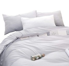 Striped Cotton Duvet Cover Set King 100% Washed Cotton Textured Percale Bedding