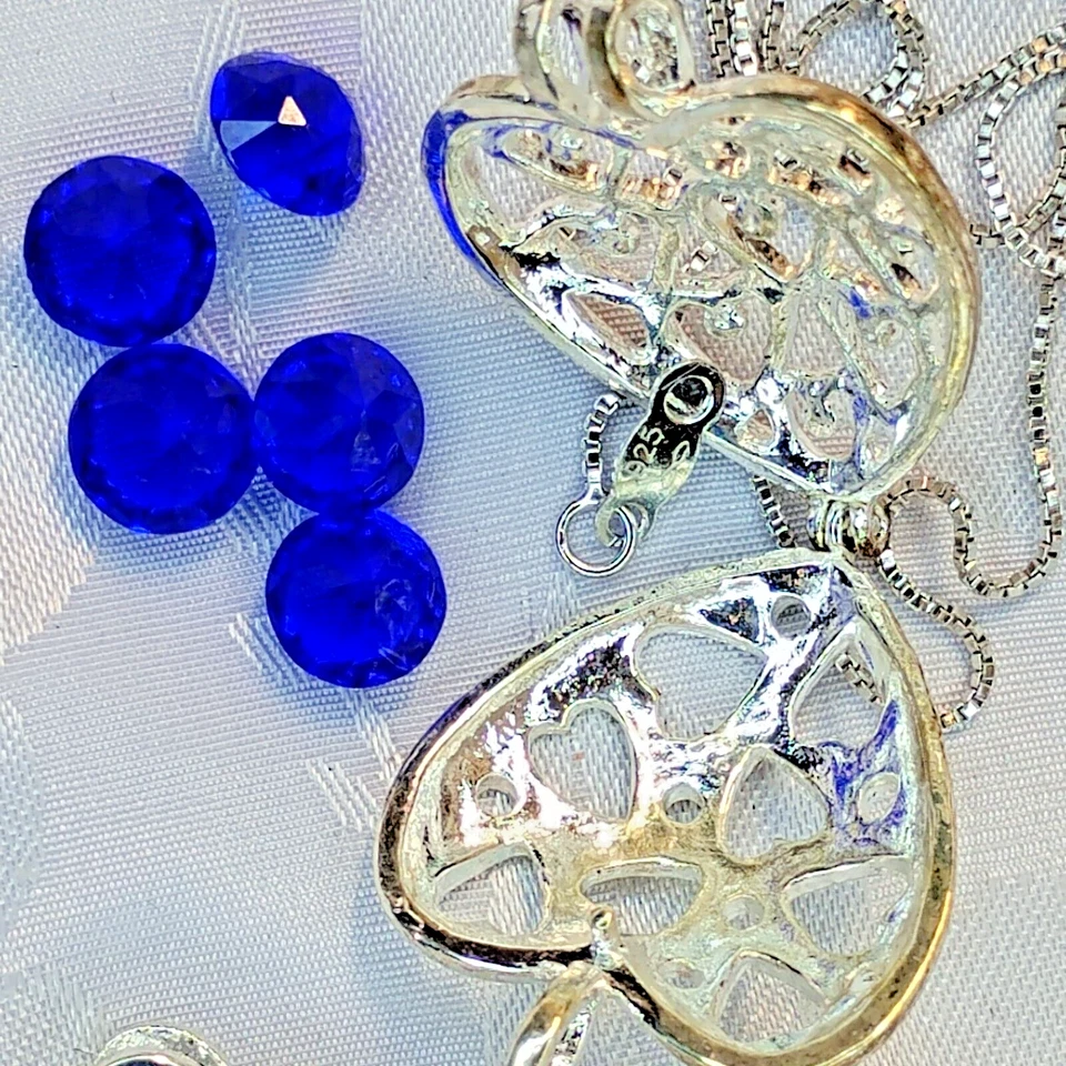 Collar Plata 925 2 Medallones Intercambiables + Piedras Azules Rojas Corazón Lágrima Foto 4 de 4