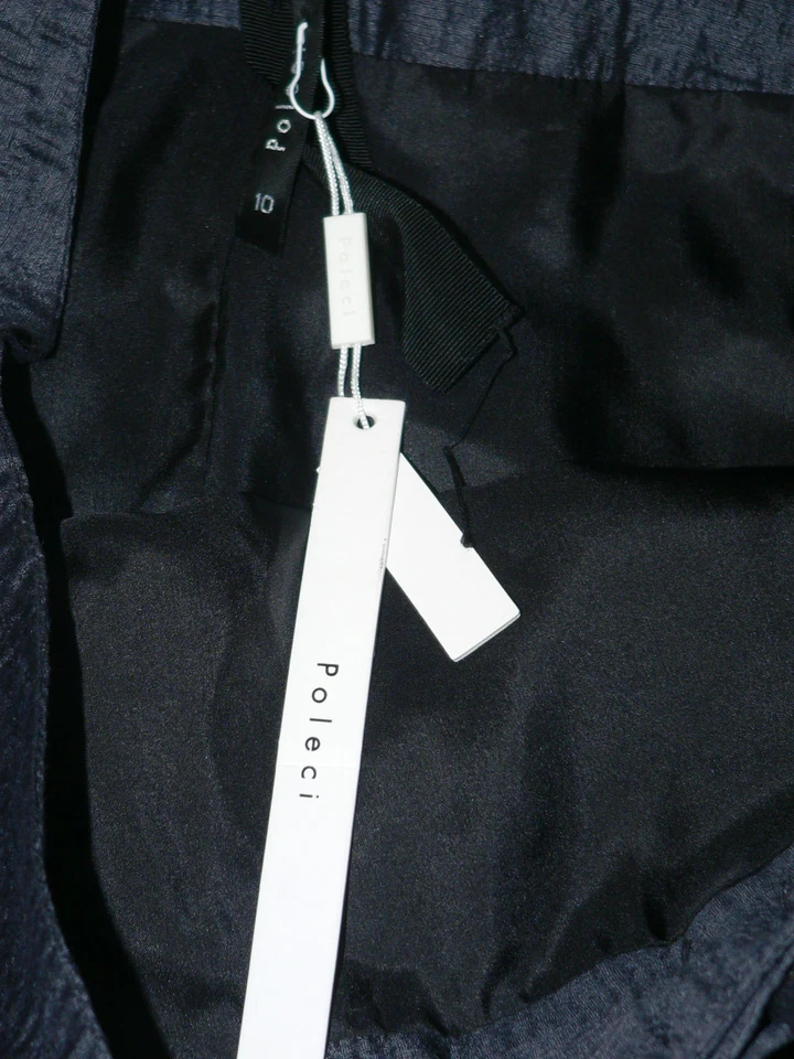 NWT POLECI designer cocktail skirt with wide bow 10 black sheen career mini  - Image 3 of 4