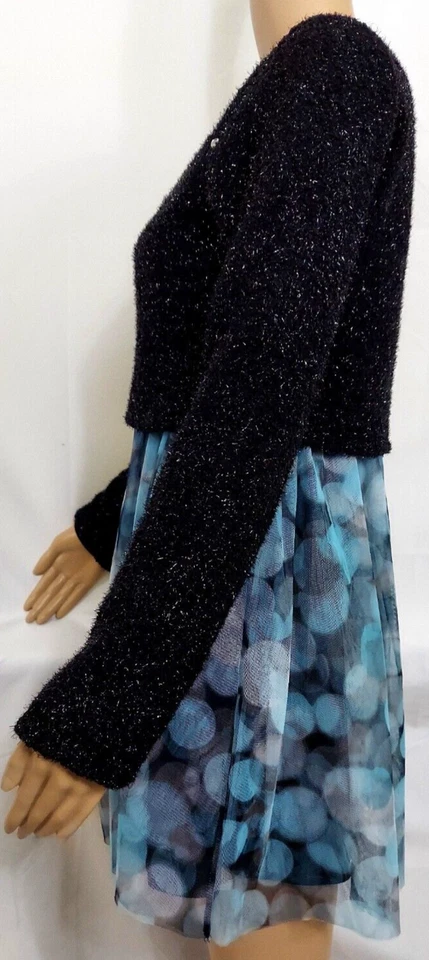 JUSTICE Girl Dress Size 16 Black Top Blue Mesh Overlay Embellish skirt - Image 2 of 4