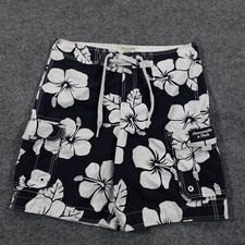 VTG Abercrombie Fitch Board Shorts Men L Blue Hawaiian Baggy Y2k Hibiscus 13844