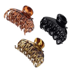 3 PCS 2.5 Inch Tortoise Shell Hair Claw Clips Double Row Teeth Plastic Hair Jaw